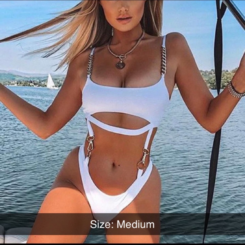 White Cut-Out Chain Strap Bikini